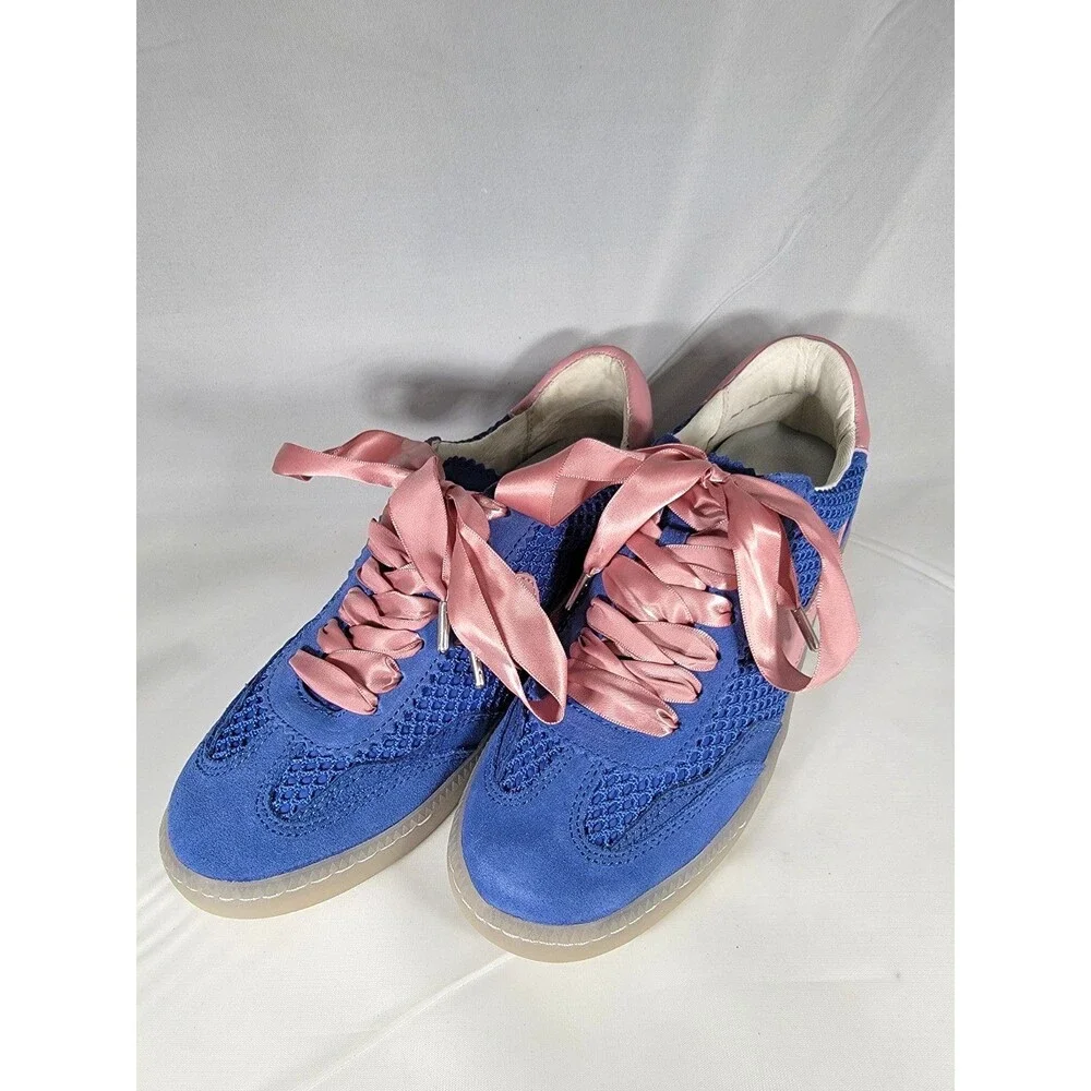 Dolce Vita Notice, Suede & Mesh Size 7 Sneakers Royal Blue w/ pink ribbon lace